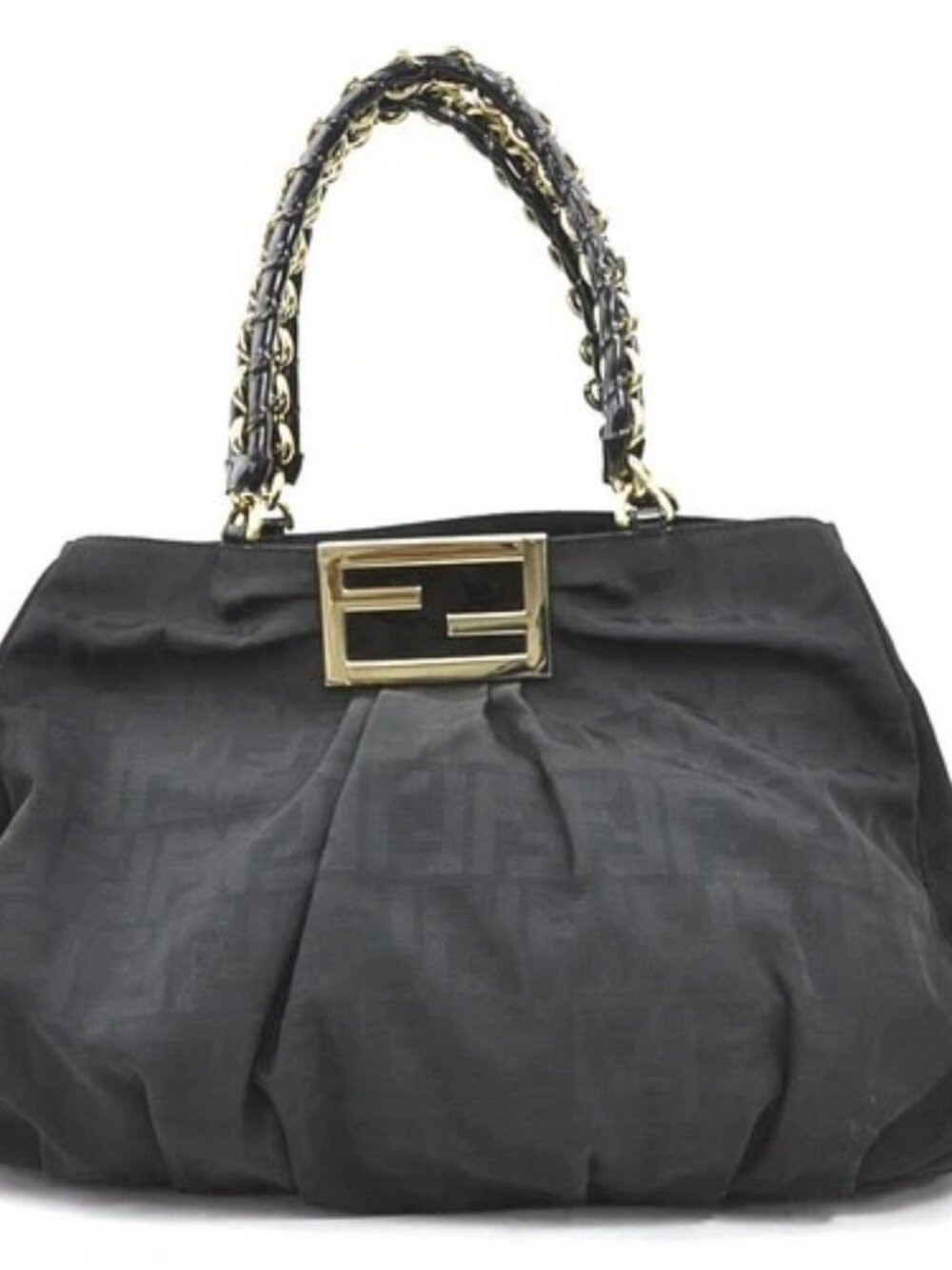 Auth FENDI Zucca Mia Shoulder Bag Black Nylon Canvas/Patent Leather - e61252k